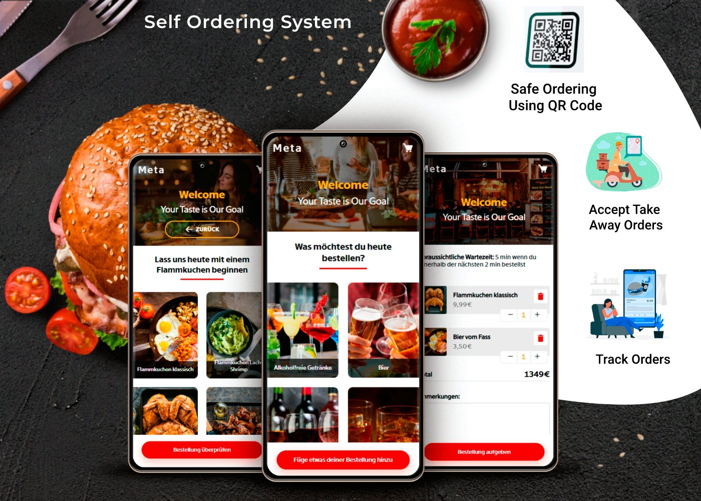 Screenshot of our self ordering system showcasing easy menu access, order tracking, and payment options.