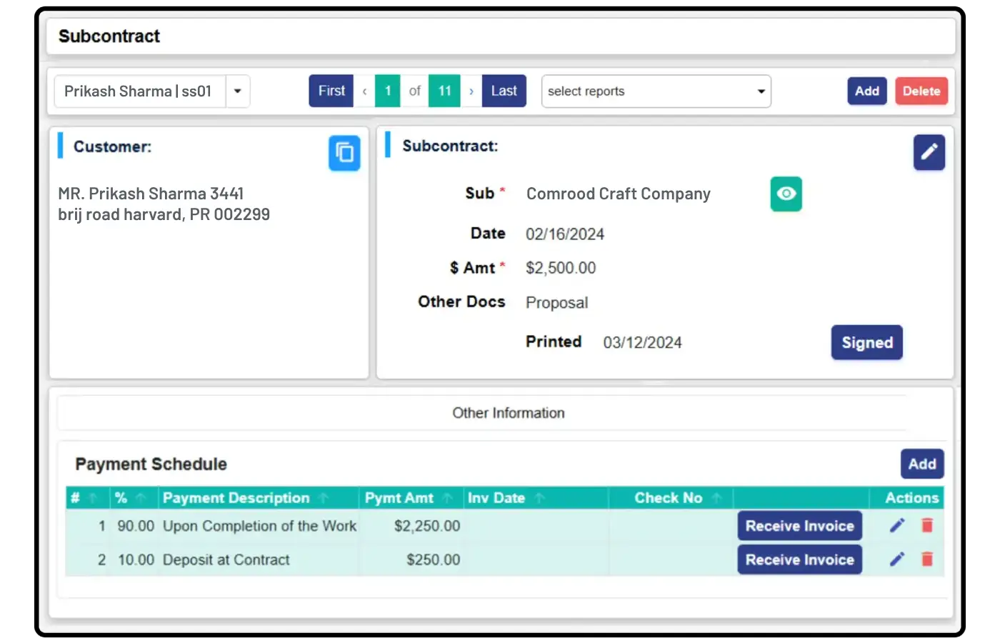 Subcontract Change Orders