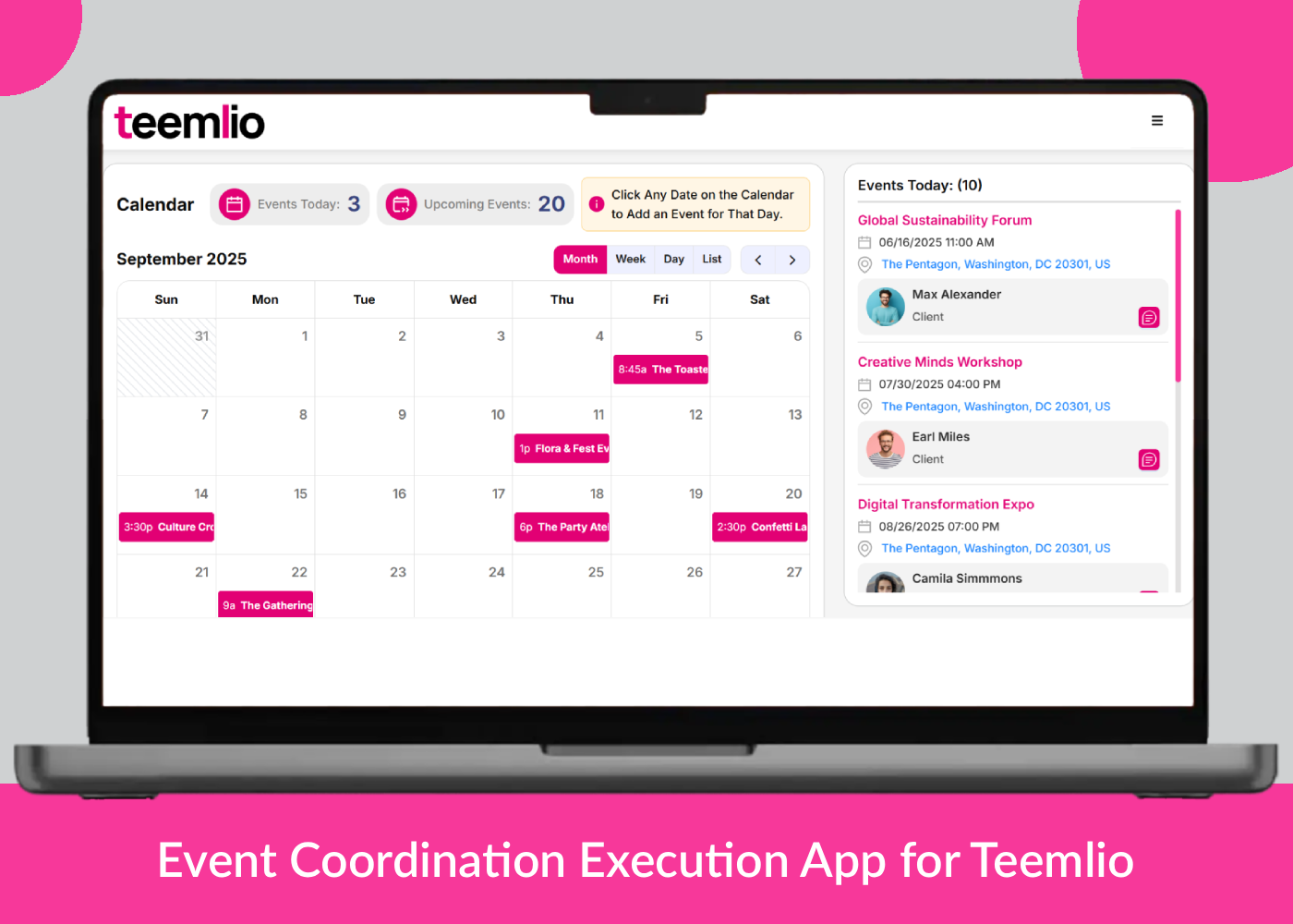 Event Coordination Execution App for Teemlio